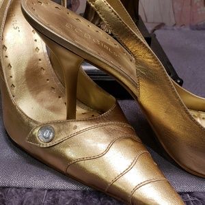 Gold Sling pumps